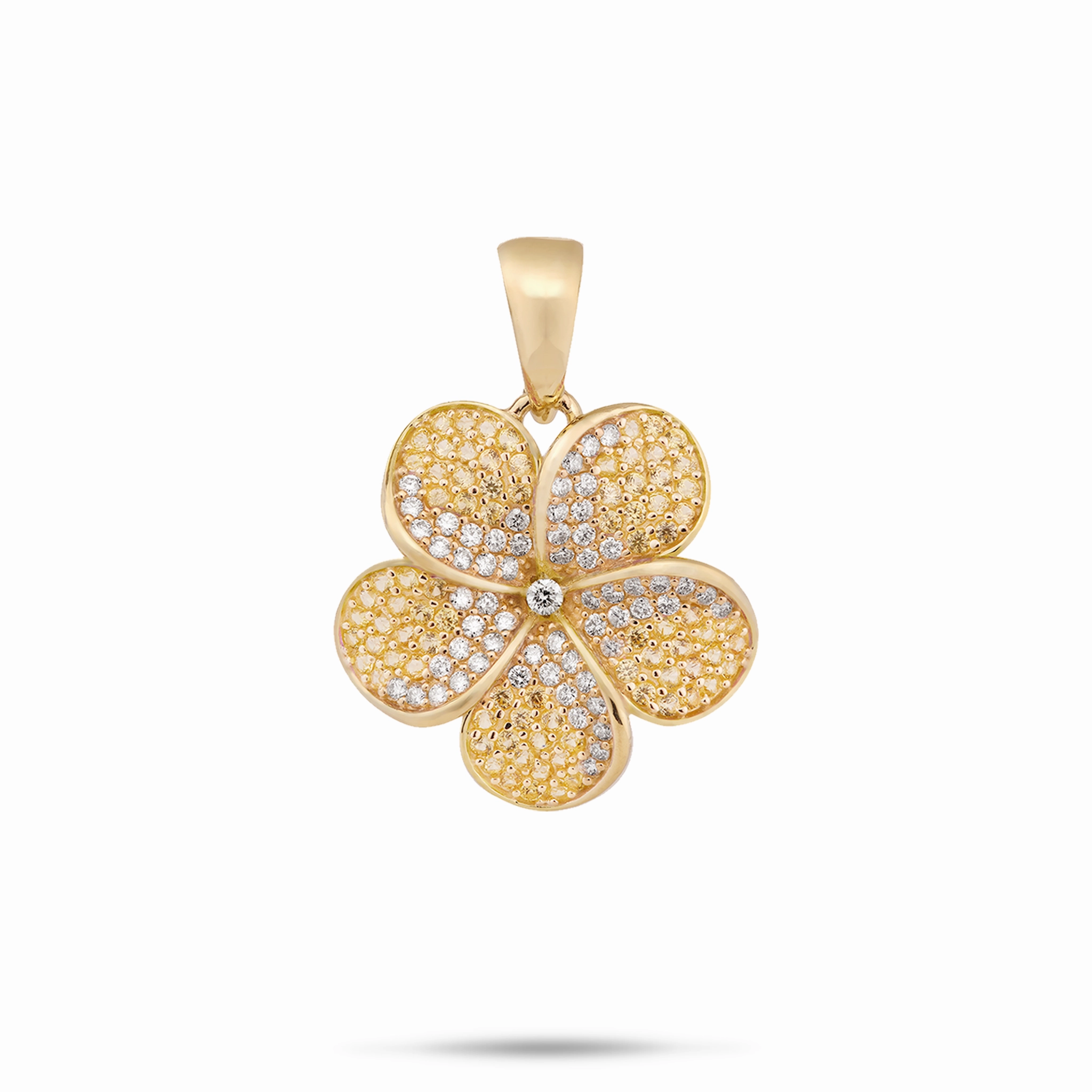 Plumeria Yellow Sapphire Pendant in Gold with Diamonds - 20mm Casual Style Layered Detail
