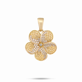 Plumeria Yellow Sapphire Pendant in Gold with Diamonds - 20mm Casual Style Layered Detail