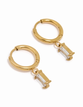 Waterproof Gold Plated Stainless Steel Baguette Diamante Huggie Earrings Elegant flair Creative Look