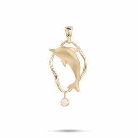 Bubble Dolphin Pendant in Gold with Diamonds - 25mm Bold piece Layered Texture