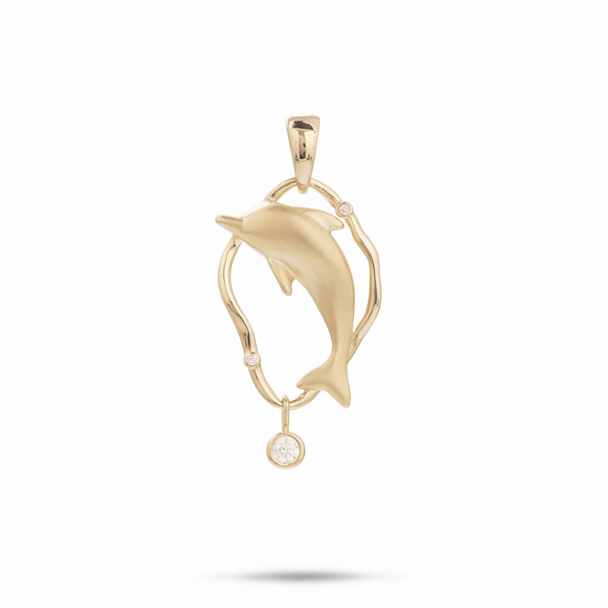 Bubble Dolphin Pendant in Gold with Diamonds - 25mm Bold piece Layered Texture