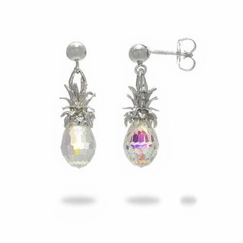 Crystal Pineapple Dangle Earrings in Sterling Silver Graceful Detail Everyday Glow