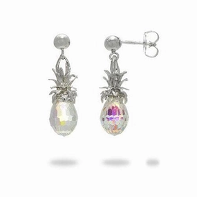 Crystal Pineapple Dangle Earrings in Sterling Silver Graceful Detail Everyday Glow