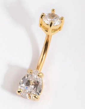 Gold Plated Titanium Pear Diamante Medium Belly Bar unique touch Radiant Form