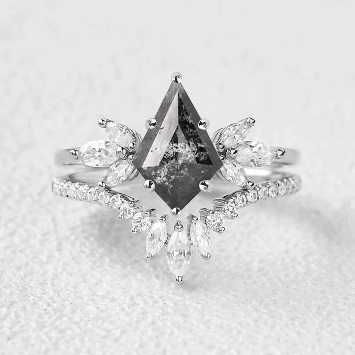 Kite Salt and Pepper Diamonds Floral Ring Set 2pcs Elegant Pieces Trend Accent