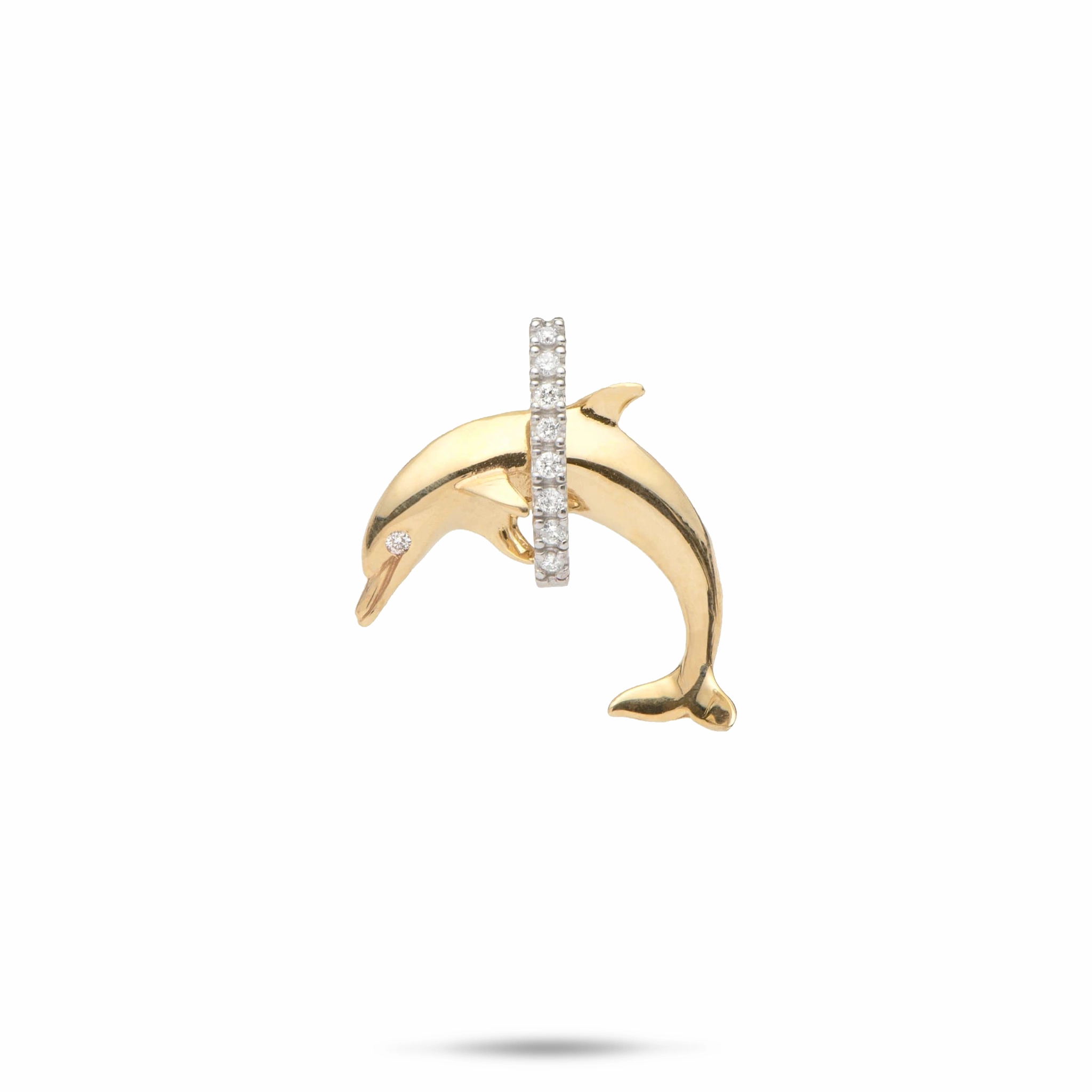 Dolphin Pendant in Two Tone Gold with Diamonds - 19mm Modern Finish