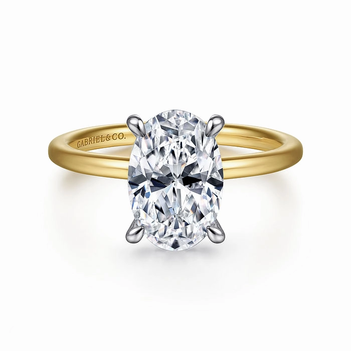Cari - 14K White-Yellow Gold Hidden Halo Oval Diamond Engagement Ring Fantastic Statement