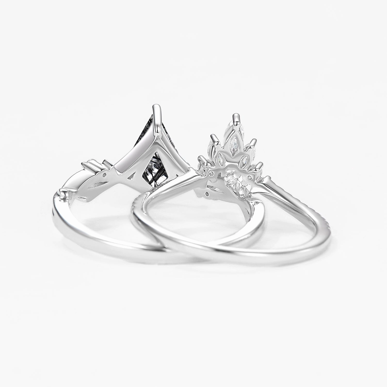 Fashion Edge Kite Shape Branch Moss Agate Engagement Ring Sets 2pcs