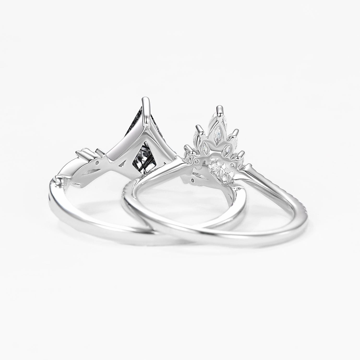 Kite Shape Branch Moss Agate Engagement Ring Sets 2pcs Easy Maintenance Neutral Feature