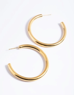 Stylish Flow Artisan Flair Waterproof Gold Plated Stainless Steel Chunky Medium Hoop Earrings