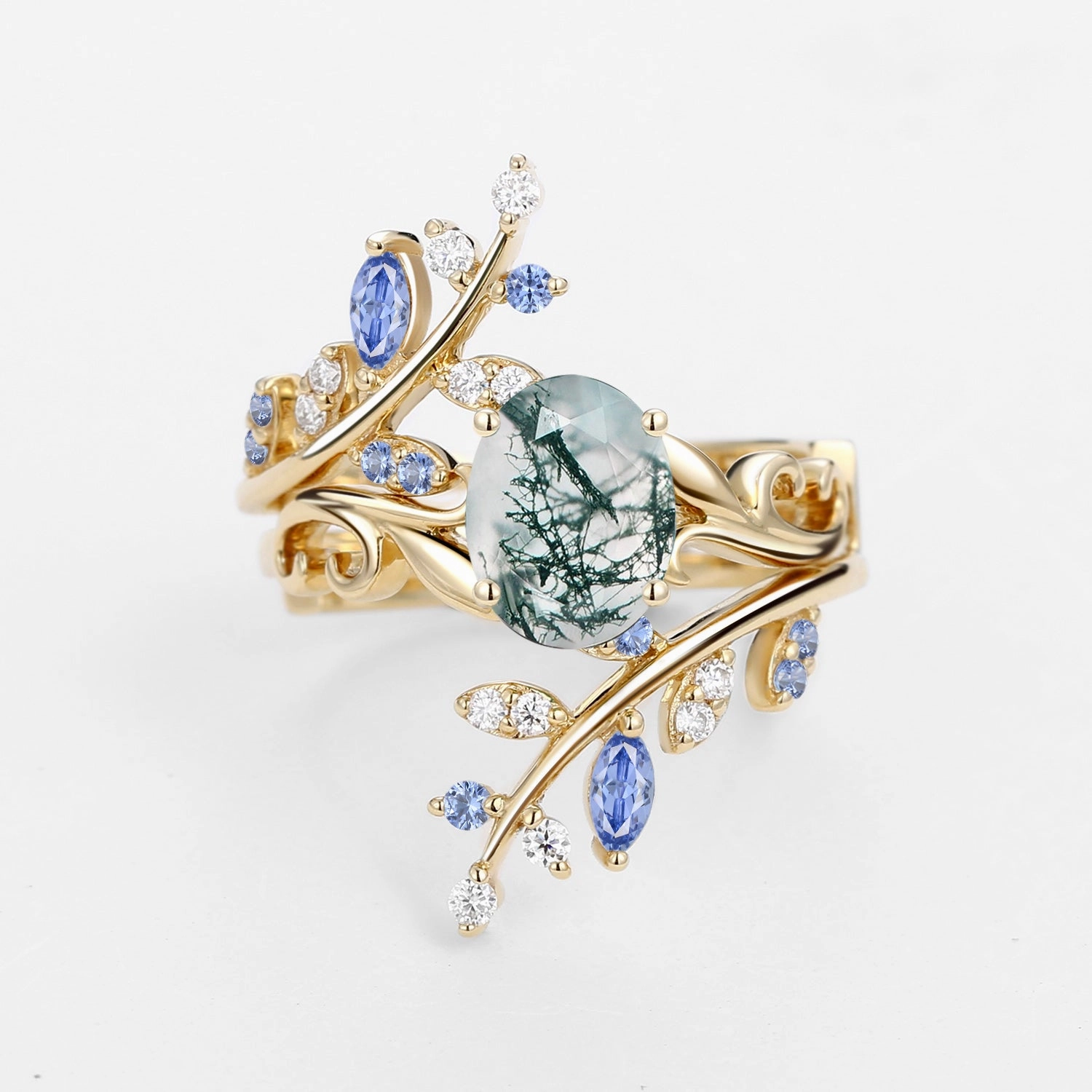 Black Gold Oval Shaped Lab Cornflower Blue Sapphire Engagement Ring Sets Fashion Accessory