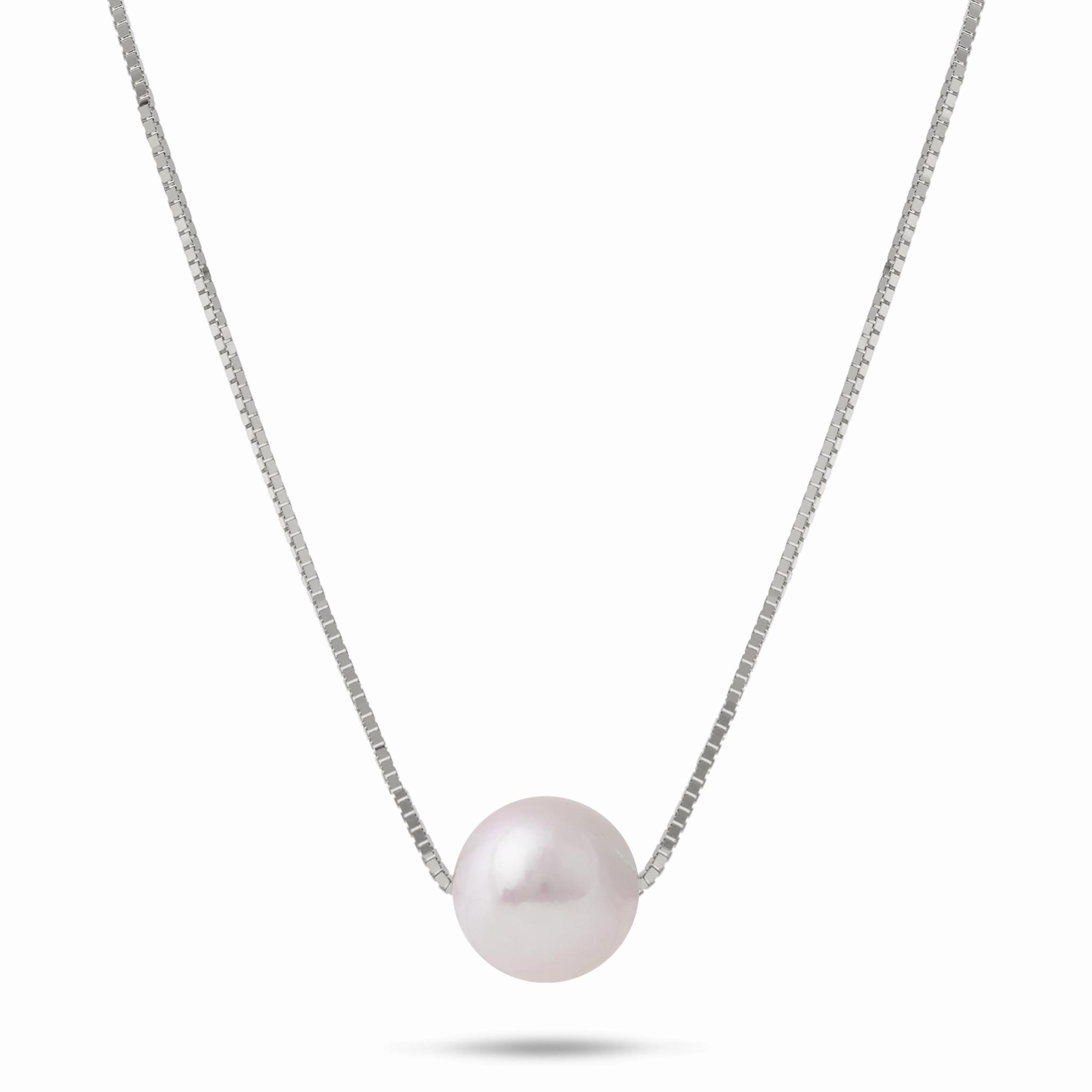16-18" Adjustable Akoya White Pearl Necklace in White Gold - 8.5-9mm Distinct Highlight