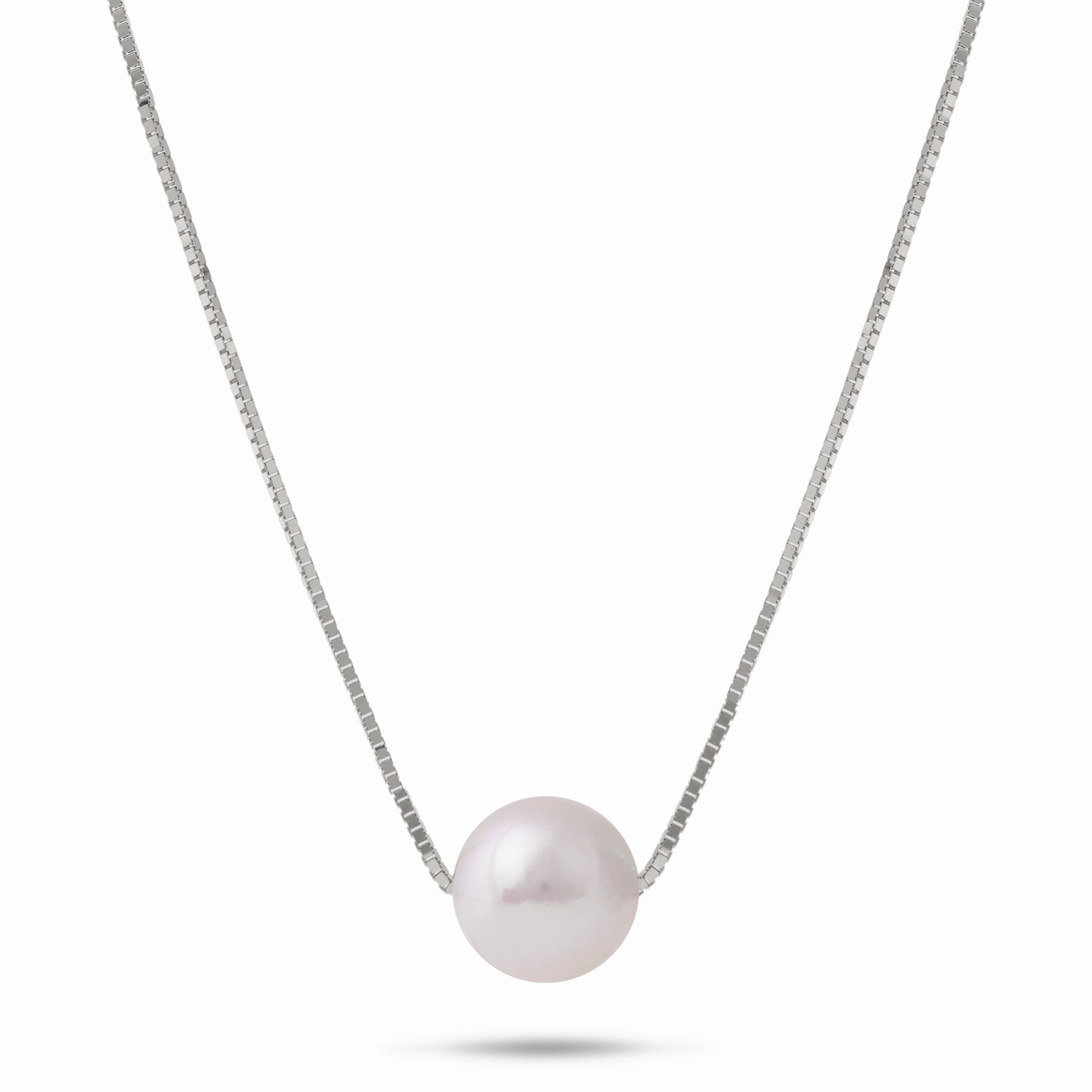 Formal touch Glossy Detail 16-18" Adjustable Akoya White Pearl Necklace in White Gold - 8.5-9mm