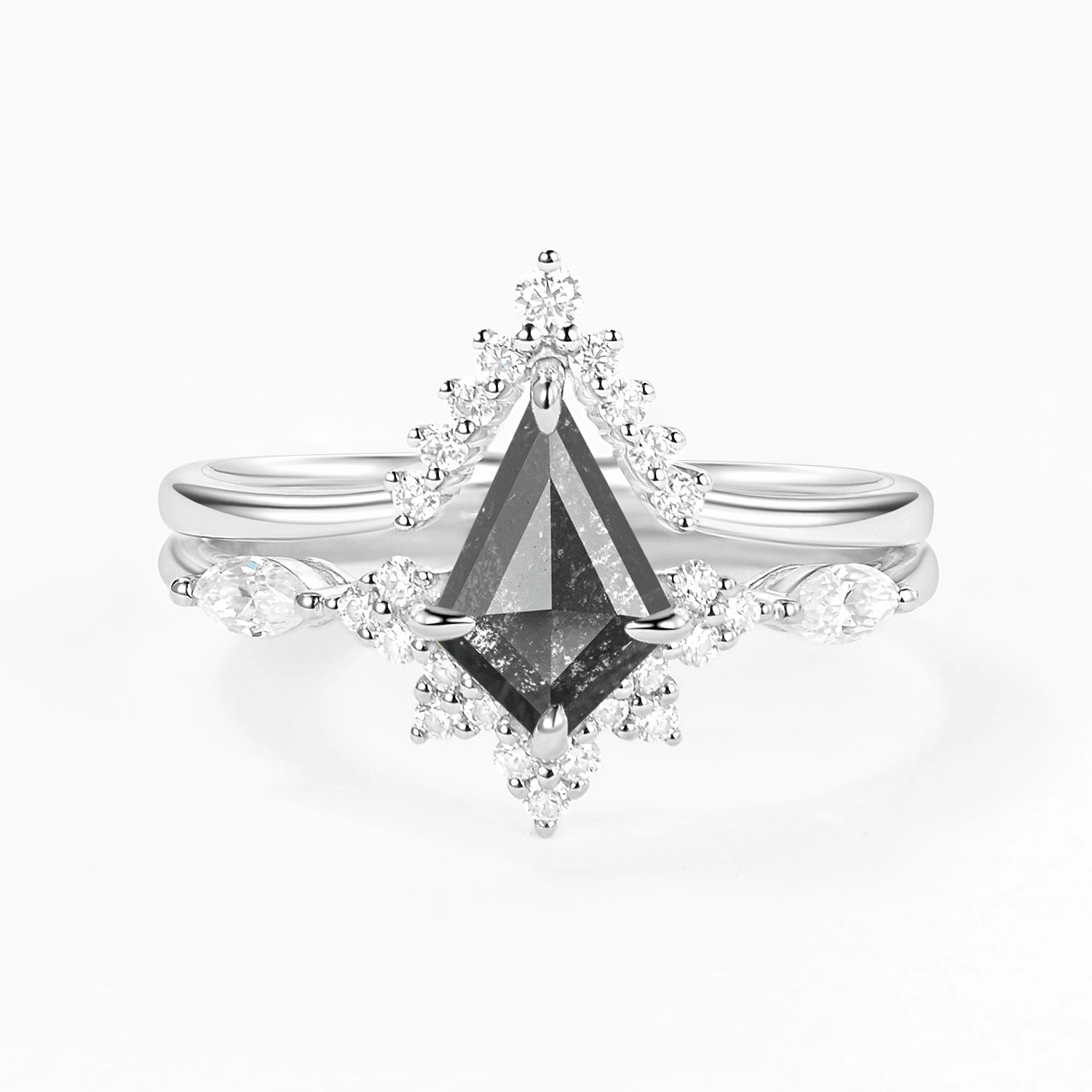 One-of-a-Kind Kite Cut Moss Agate Engagement Ring Set 2pcs Festive Touch Captivating Piece