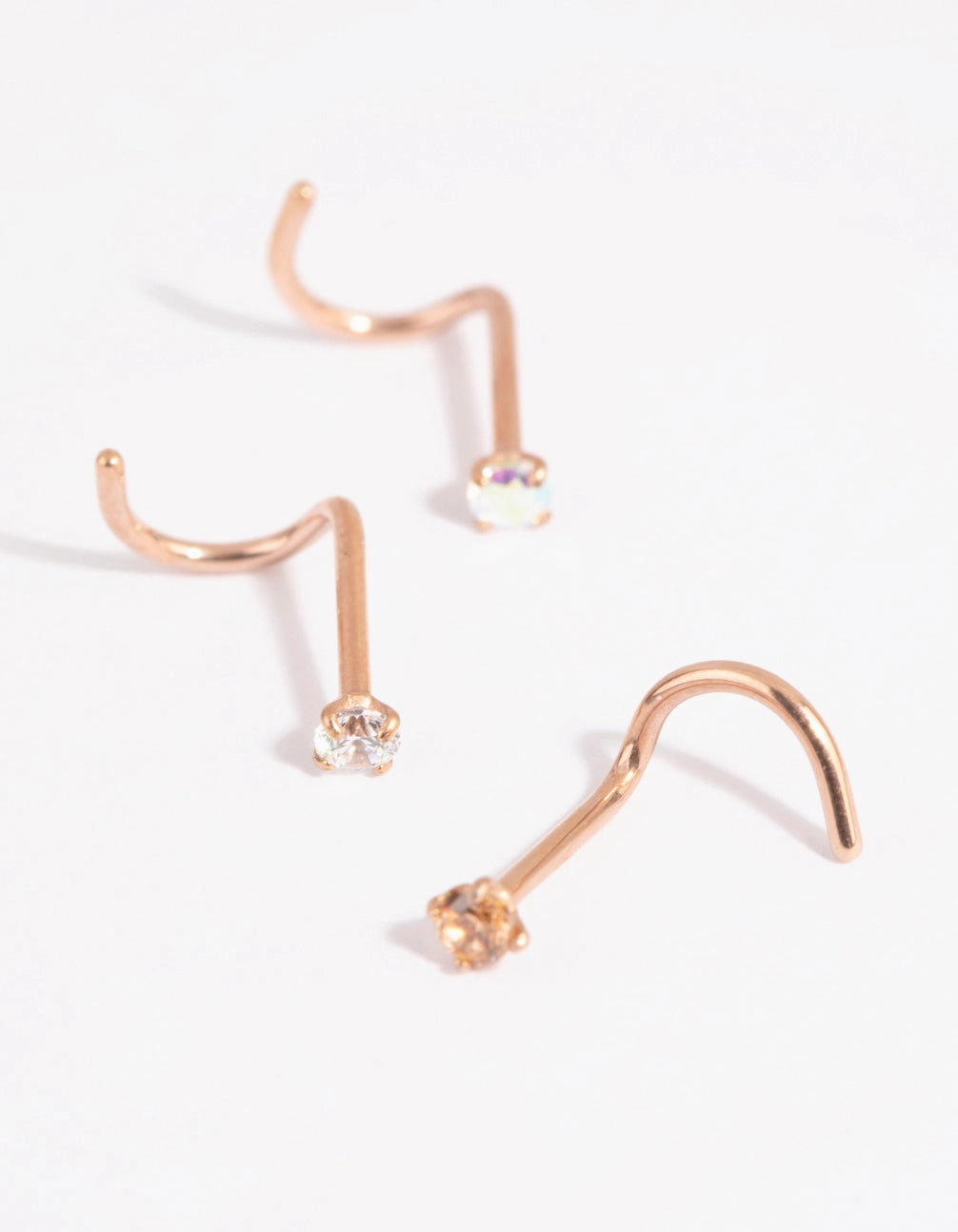 Rose Gold Surgical Steel Light Stone Nose Stud Pack Minimal Piece Elegant accessory