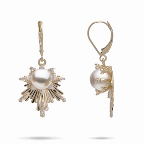 Night Out Look Stylish Design E Ho???la Akoya White Pearl Earrings in Gold with Diamonds - 22mm