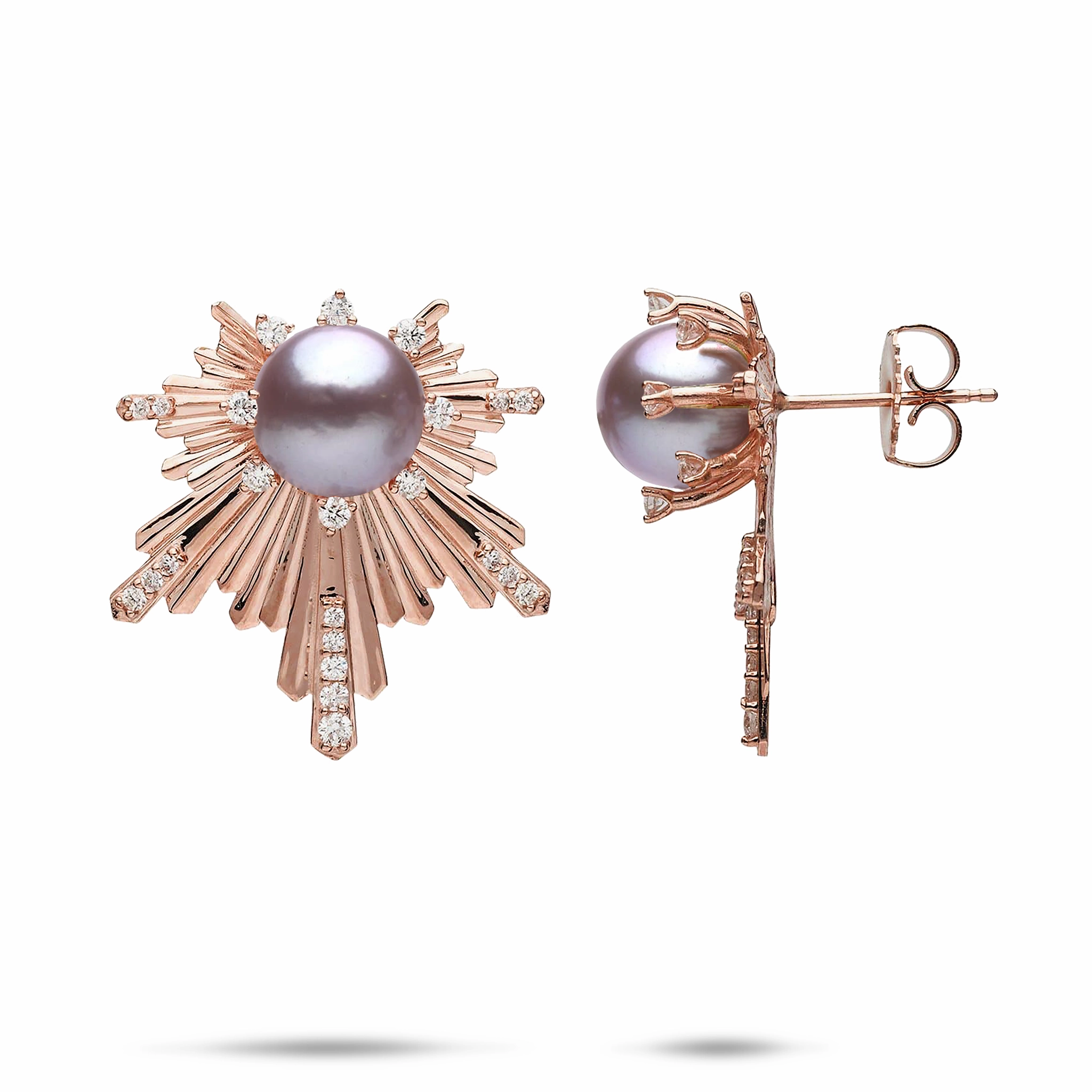 E Ho???la Lavender Freshwater Pearl Earrings in Rose Gold with Diamonds - 23mm Gift Choice Glossy Detail