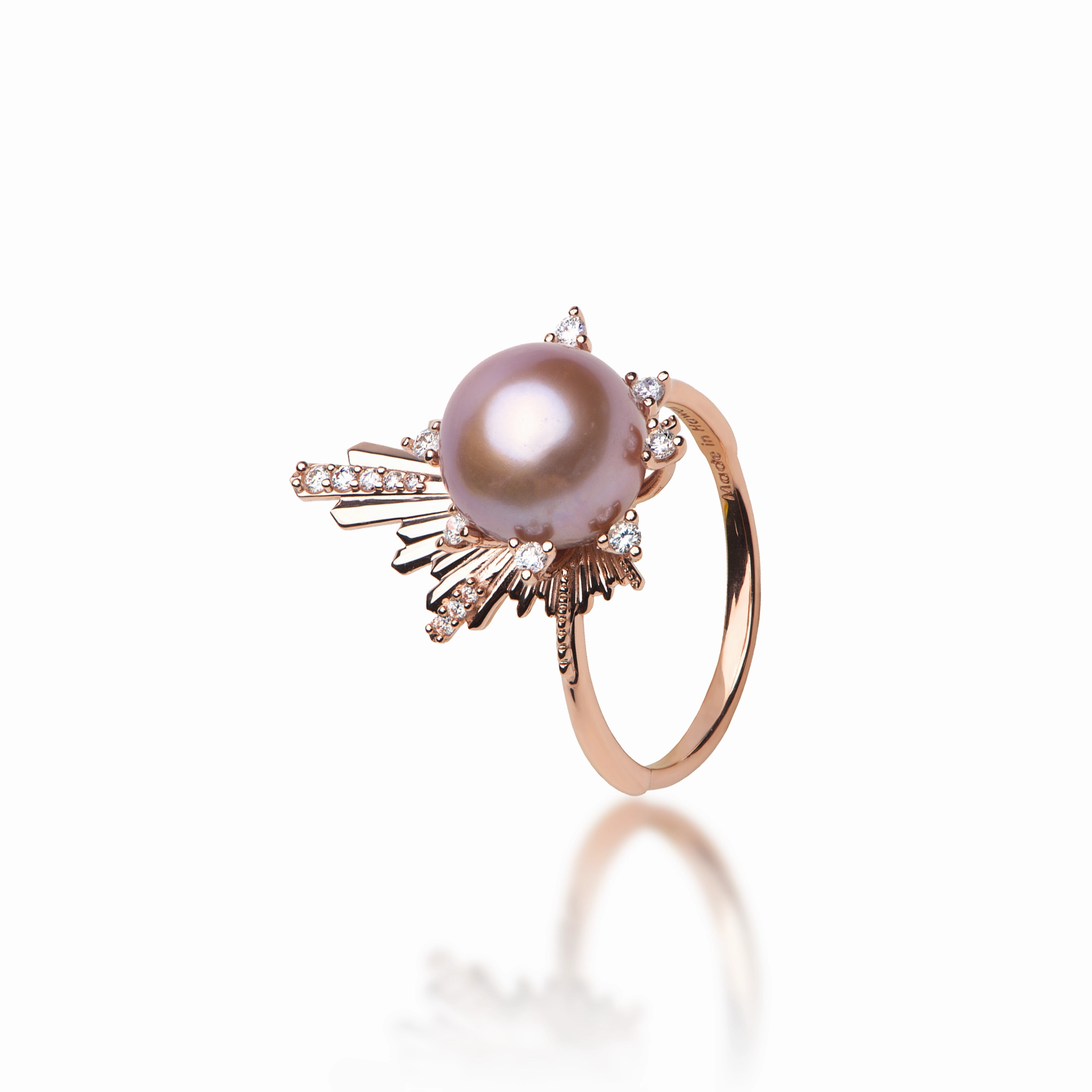 E Ho???la Lavender Freshwater Pearl Ring in Rose Gold with Diamonds - 21mm Boho Mood Trendy Layers