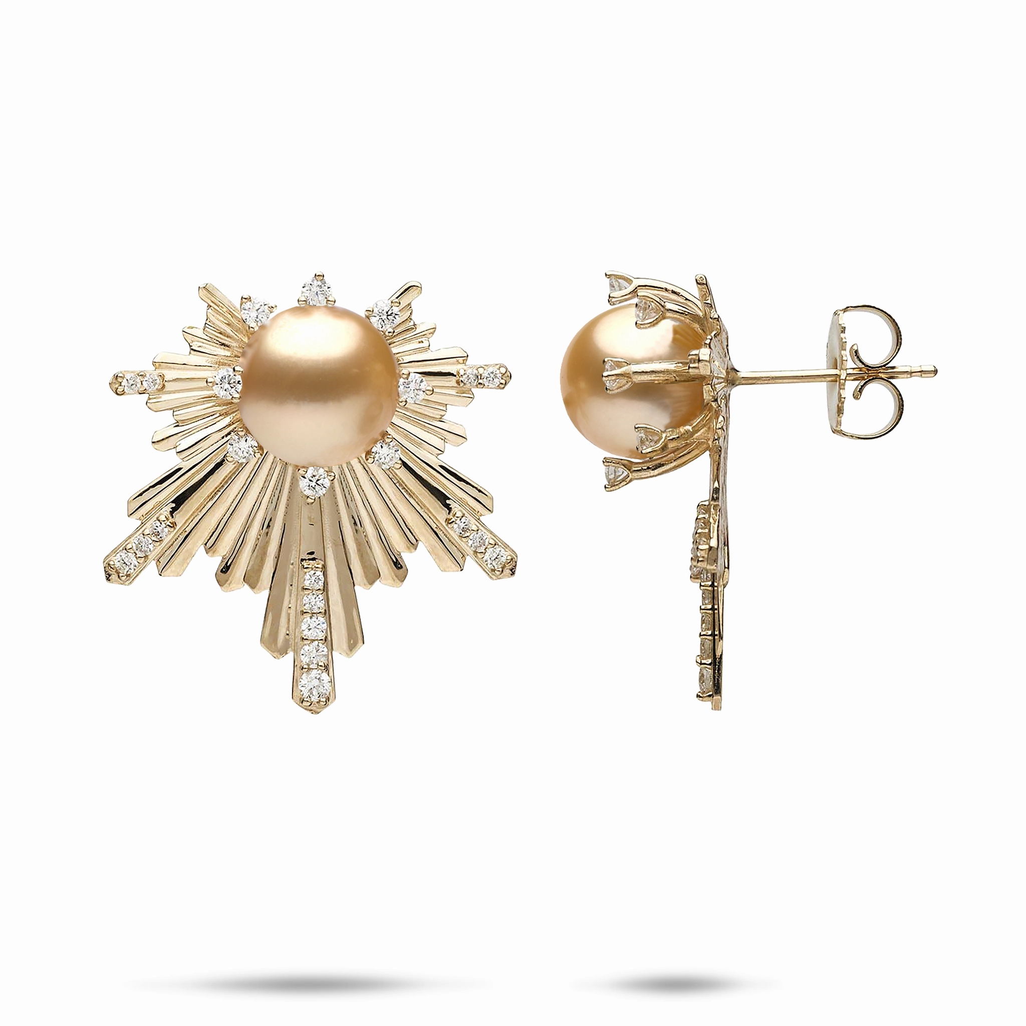 E Ho???la South Sea Gold Pearl Earrings in Gold with Diamonds - 23mm Fashion pieces