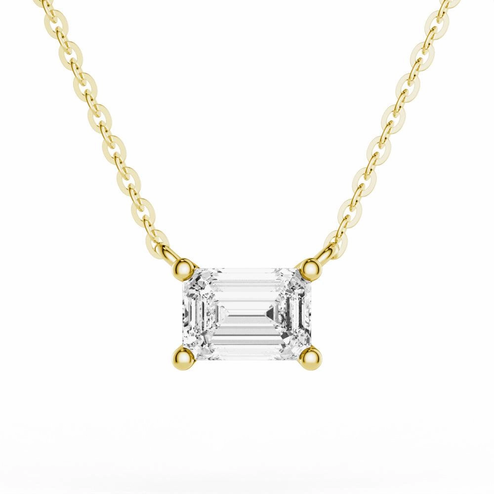 Chic Glimmer Styled Set East West Emerald Cut Moissanite Solitaire Necklace