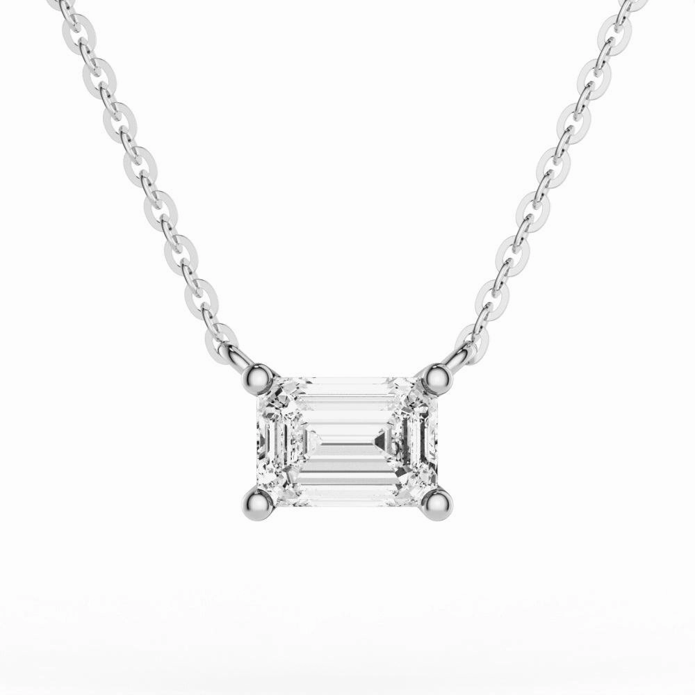 Refined Craft Light Play East West Emerald Cut Moissanite Solitaire Necklace