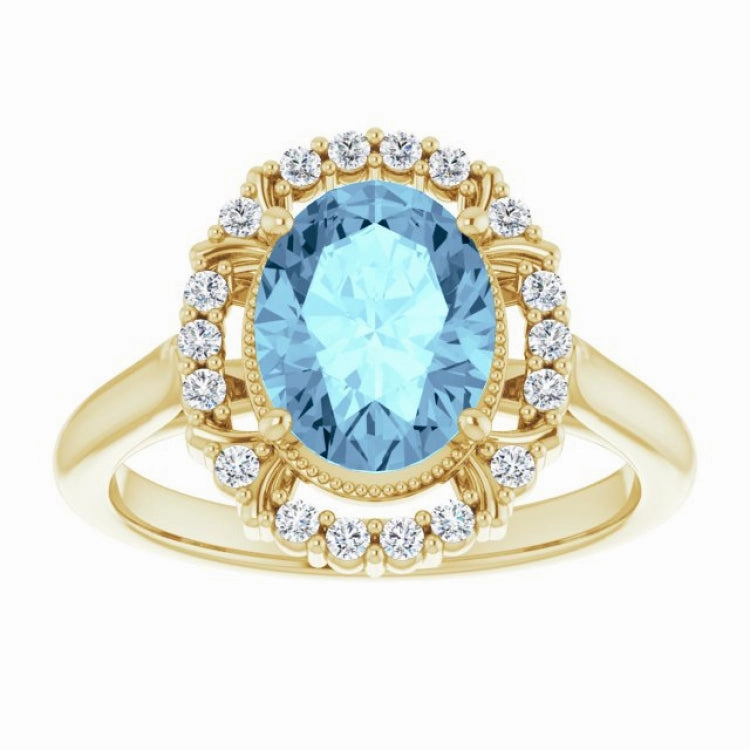 Secure Art Superior Adornment 14K Yellow Natural Aquamarine & 1/5 CTW Natural Diamond Ring