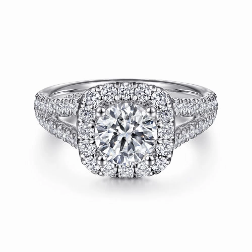 Elegant Creation James - 14K White Gold Cushion Halo Round Diamond Engagement Ring