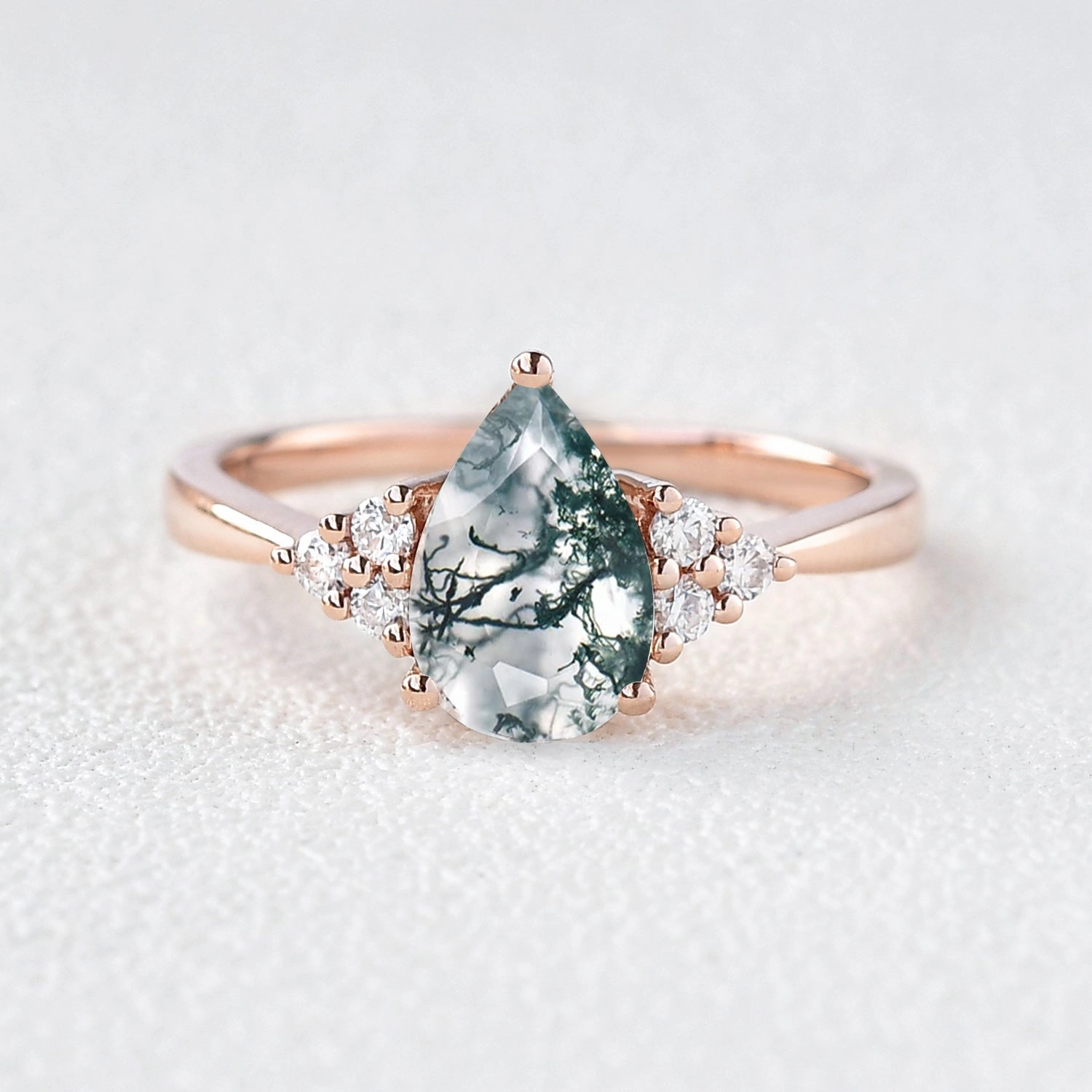 1.5ct Signature Pear Moss Agate Vintage Cluster Ring - Lydia Red Tone Seasonal Favorite