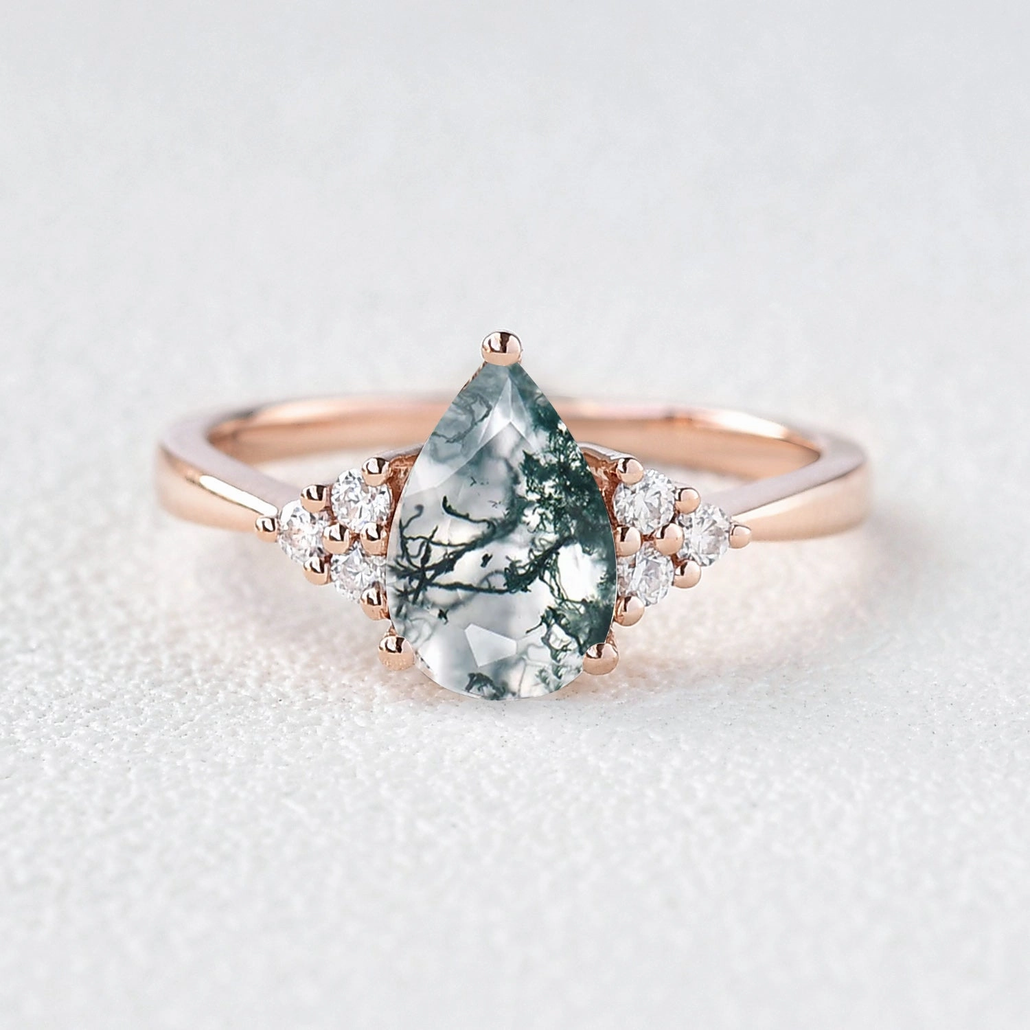 1.5ct Signature Pear Moss Agate Vintage Cluster Ring - Lydia Off The Rack