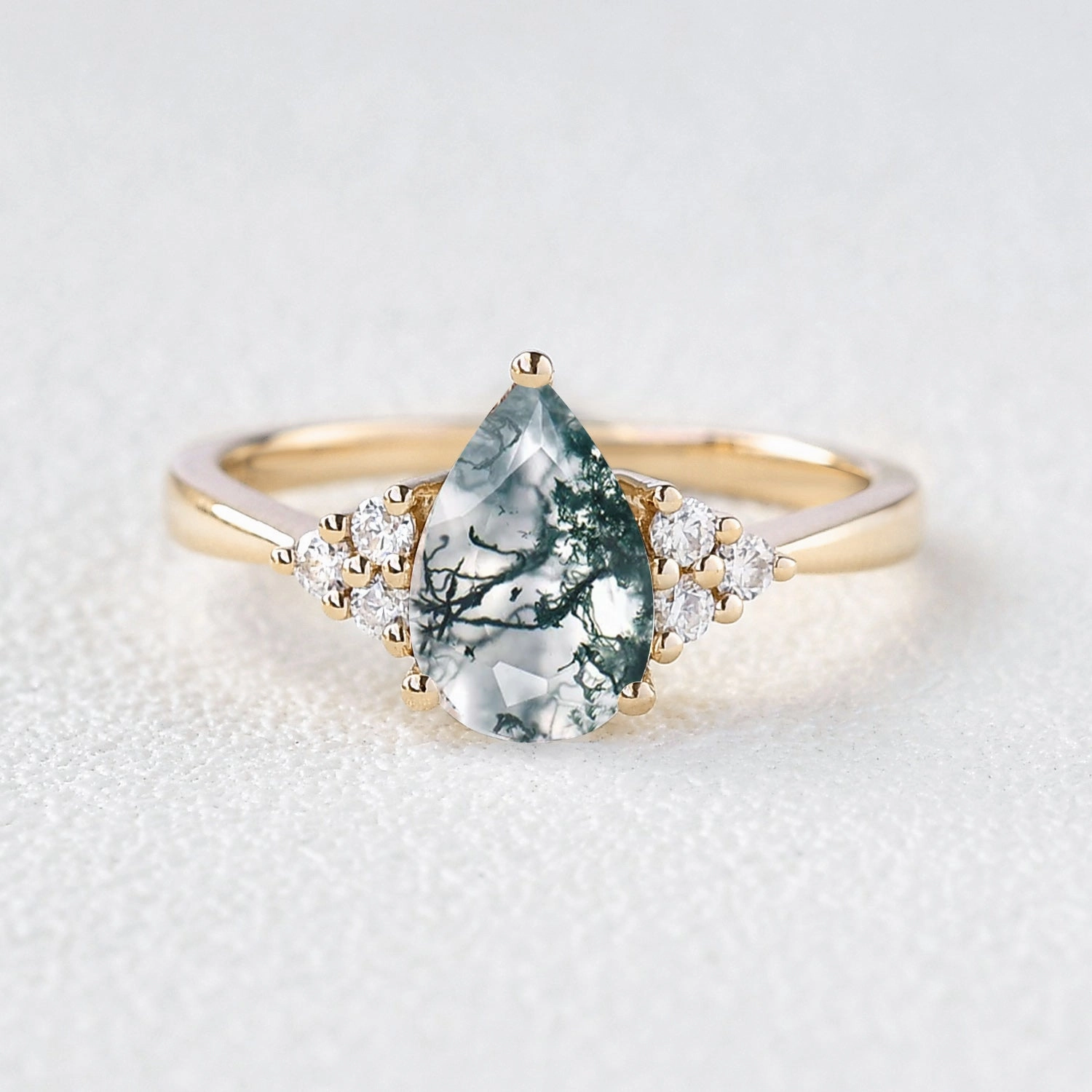 Special Appearance Daily Flow 1.5ct Signature Pear Moss Agate Vintage Cluster Ring - Lydia