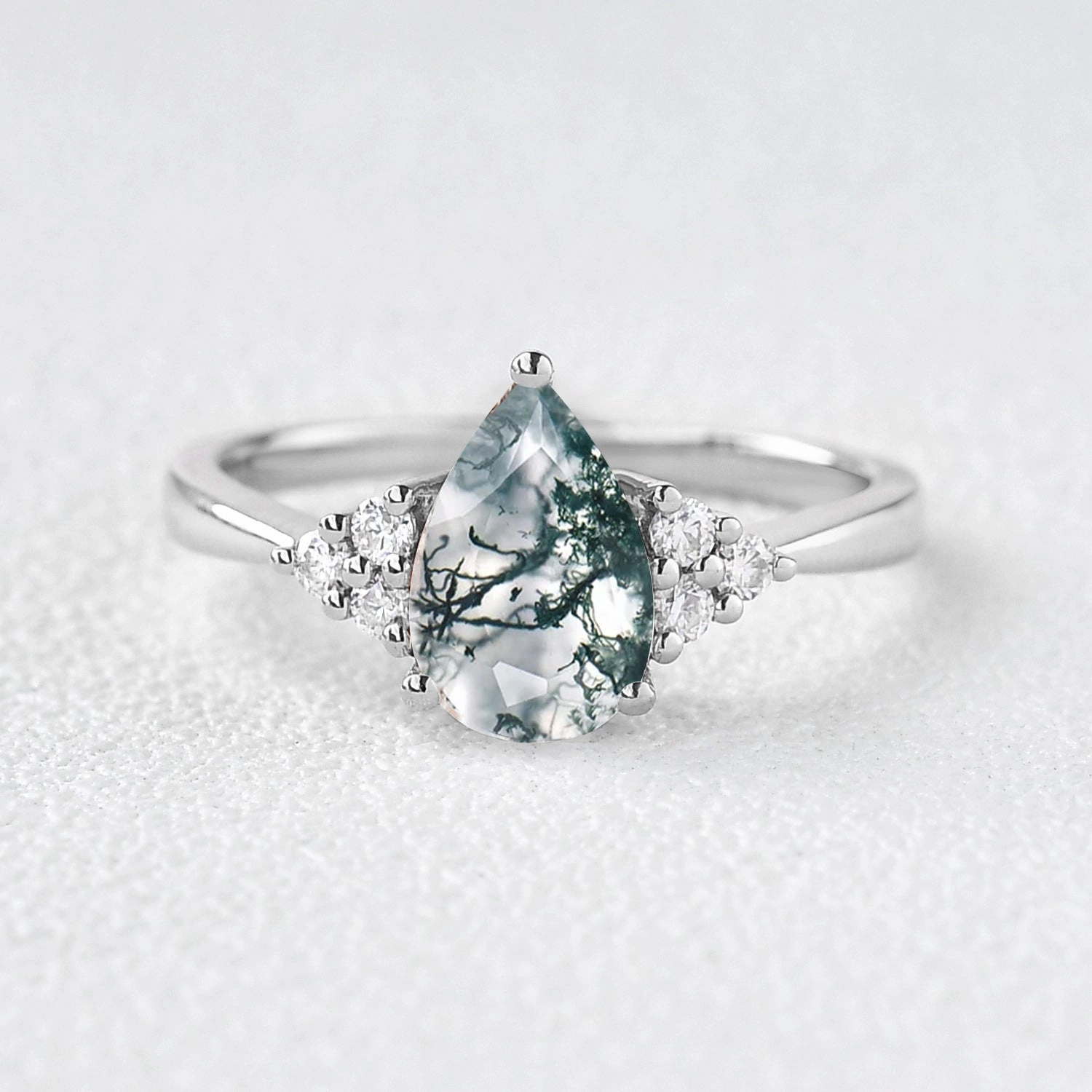 Fashion Design 1.5ct Signature Pear Moss Agate Vintage Cluster Ring - Lydia