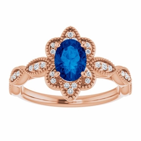 Modern Emblem 14K Rose Lab-Grown Blue Sapphire & 1/8 CTW Natural Diamond Ring