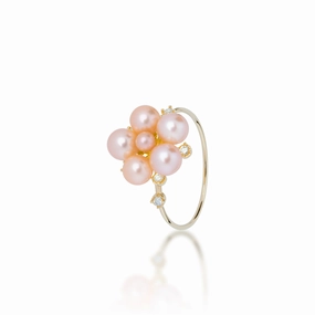 Sculpted Accent Vogue Design Tiny Bubbles Peach Freshwater Pearl Ring in Gold with Diamonds
