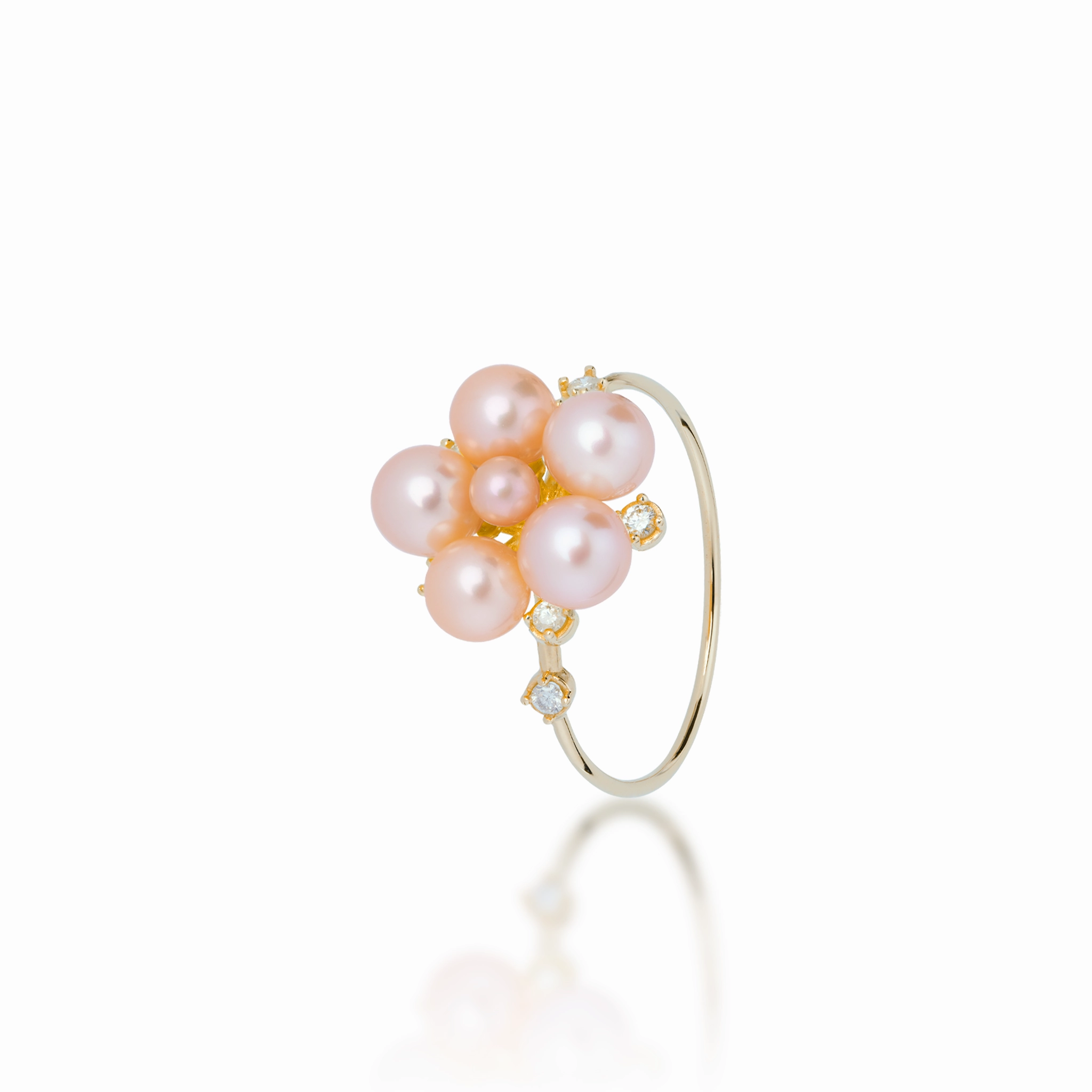 Sculpted Accent Vogue Design Tiny Bubbles Peach Freshwater Pearl Ring in Gold with Diamonds