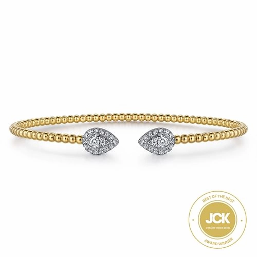 Charming Style Creative Light 14K White and Yellow Gold Diamond Pear Shape Bujukan Bangle