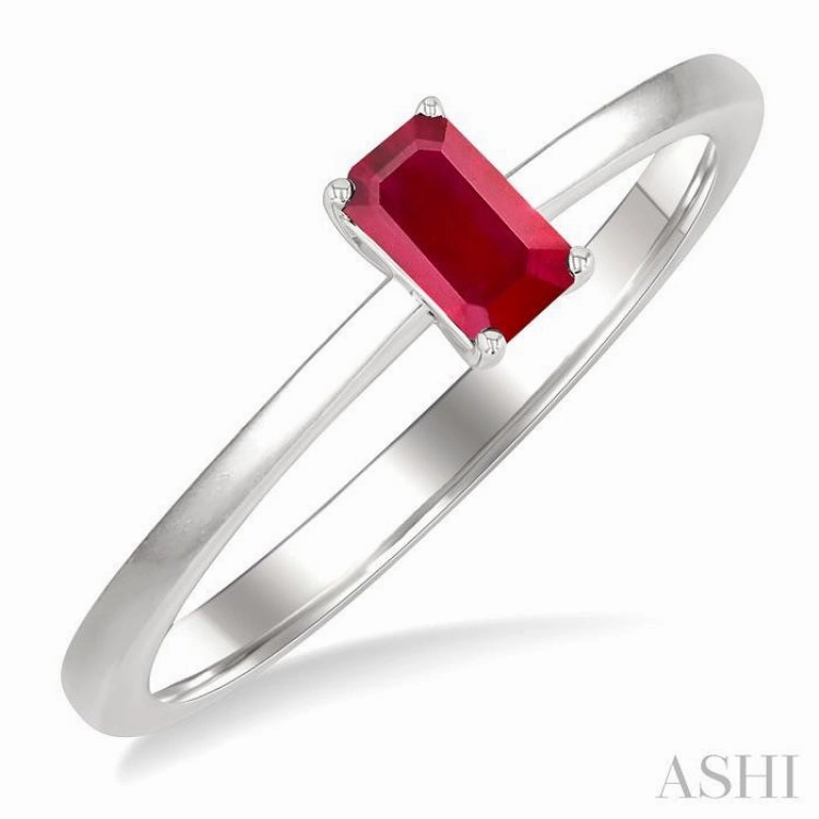 5x3 MM Octagon Shape Ruby Precious Solitaire Ring in 14K White Gold Secure Statement Rigid Structure