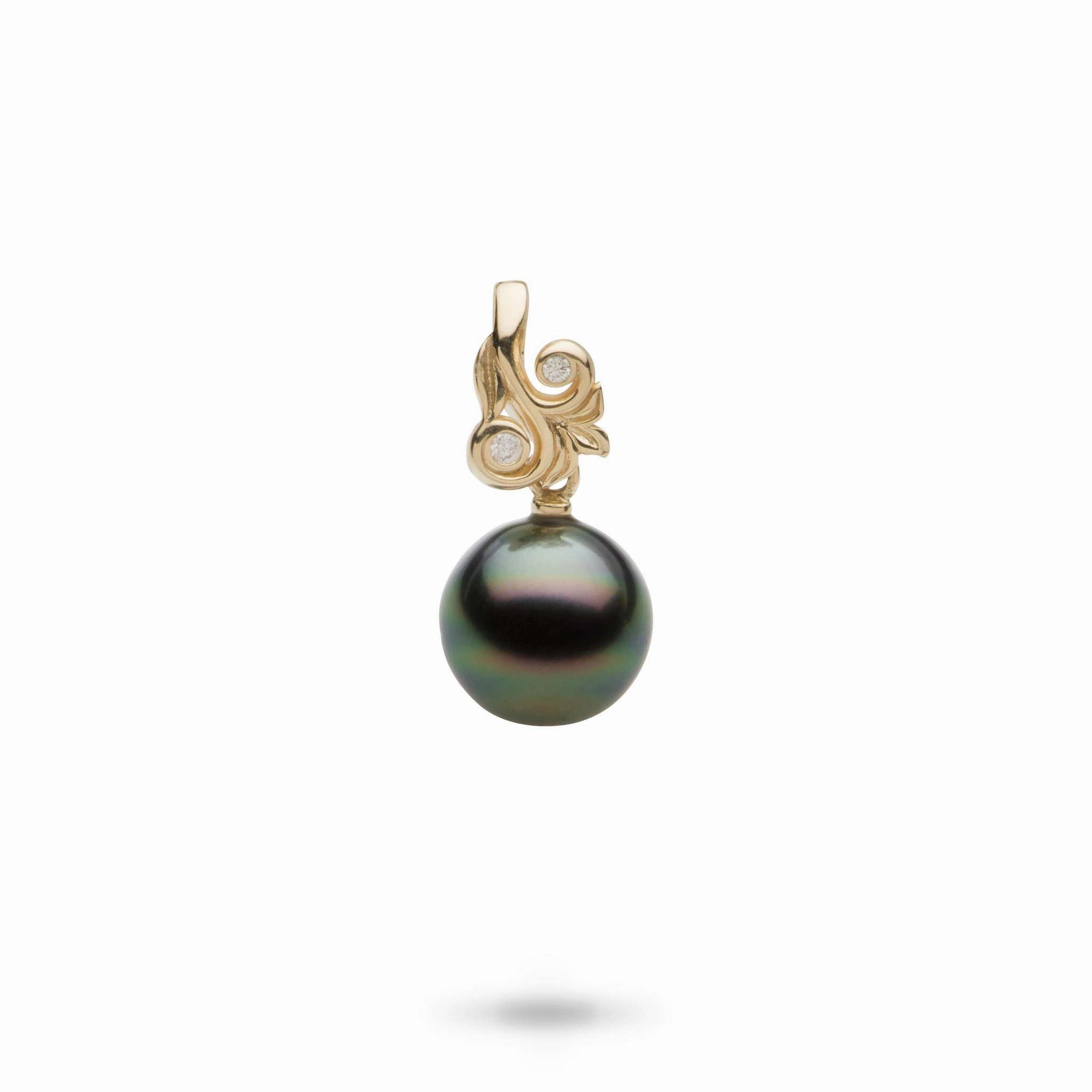 Living Heirloom Tahitian Black Pearl Pendant in Gold with Diamonds - 10-12mm Youthful Glow
