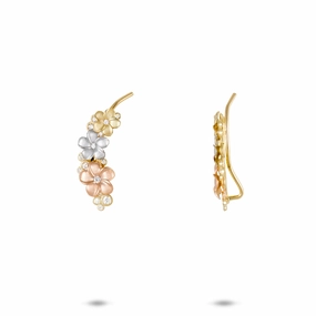 Glamorous look Sophisticated Appeal Plumeria Climber Earrings in Tri Color Gold with Diamonds - 20mm