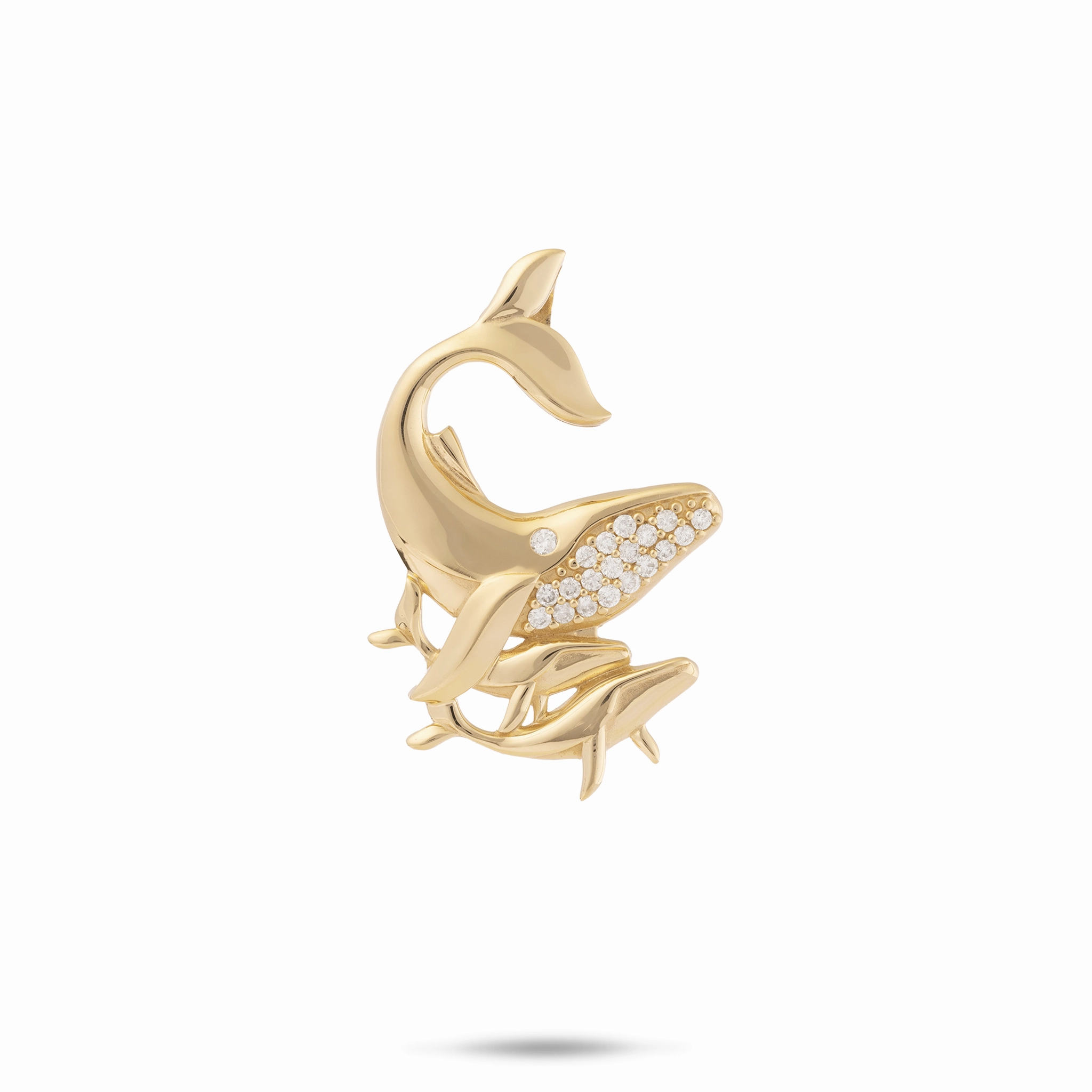 Elegant Feel Ocean Dance Humpback Whale Mother & Babies Pendant in Gold with Diamonds - 25mm