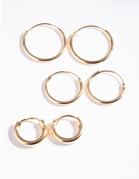 Dressed Look Gold Plated Sterling Silver Mix Thick Hoop Earring Pack