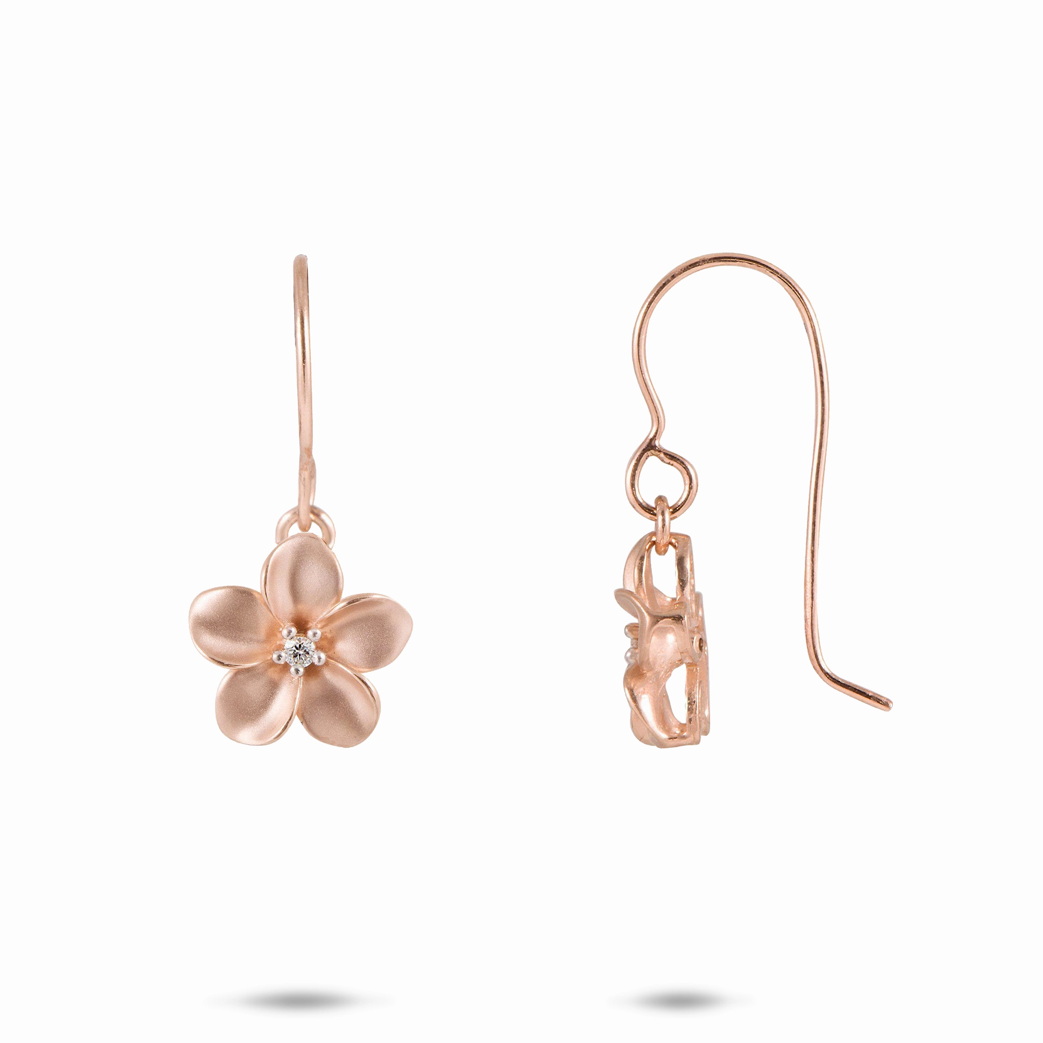 Luminous Detail Sleek Shine Plumeria Earrings in Rose Gold with Diamonds - 11mm