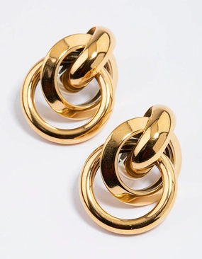 Waterproof Gold Plated Stainless Steel Knotted Link Drop Earrings Pure Detail Sophisticated Style