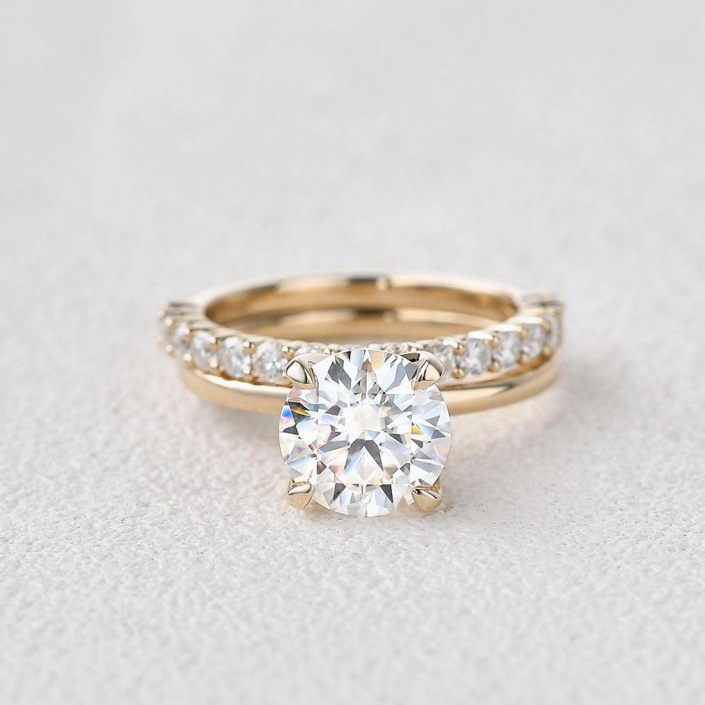 2.0ct Round Cut Moissanite Solitaire Gold Ring Set 2pcs Cost effective Cherished Gift