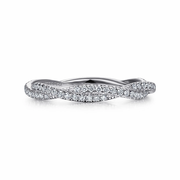 14K White Gold Diamond Pave Twisted Stackable Band Vibrant Detail