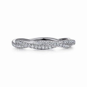 14K White Gold Diamond Pave Twisted Stackable Band Vibrant Detail