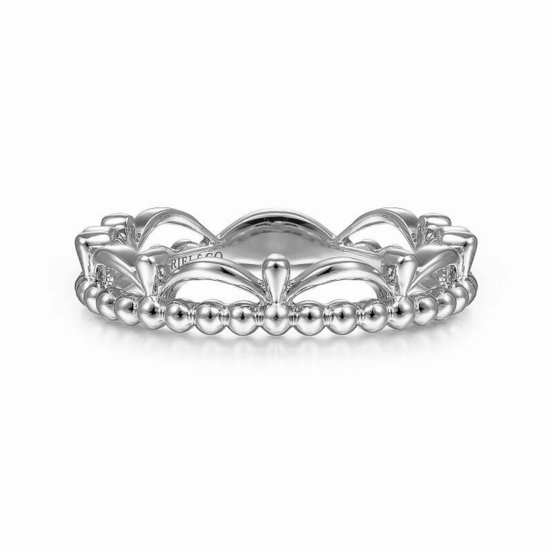 14K White Gold Bujukan Bead Crown Ring Luxe Mood Luxury Detail