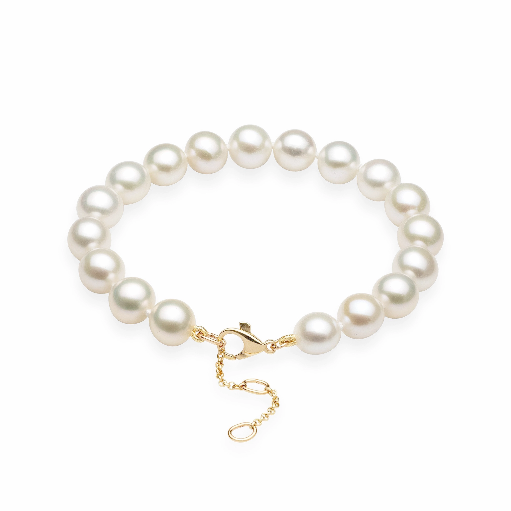 Fashion Style Romantic Gift 7.5-9" Adjustable White Freshwater Pearl Bracelet in Gold - 9-10mm