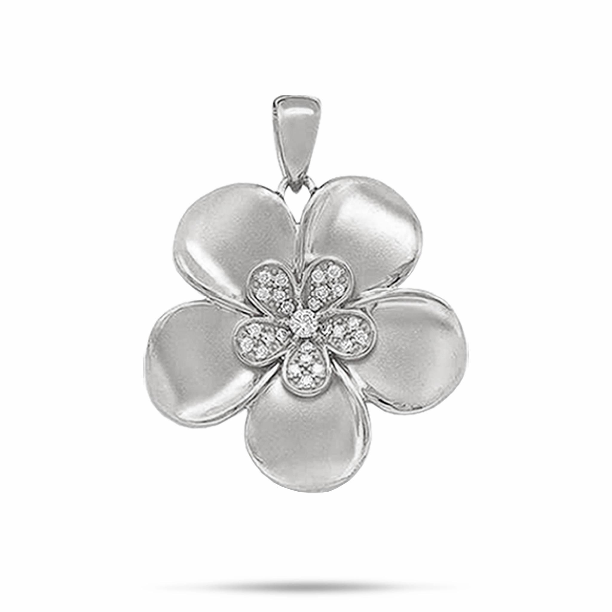 Plumeria Pendant in White Gold with Diamonds - 28mm Photo Look