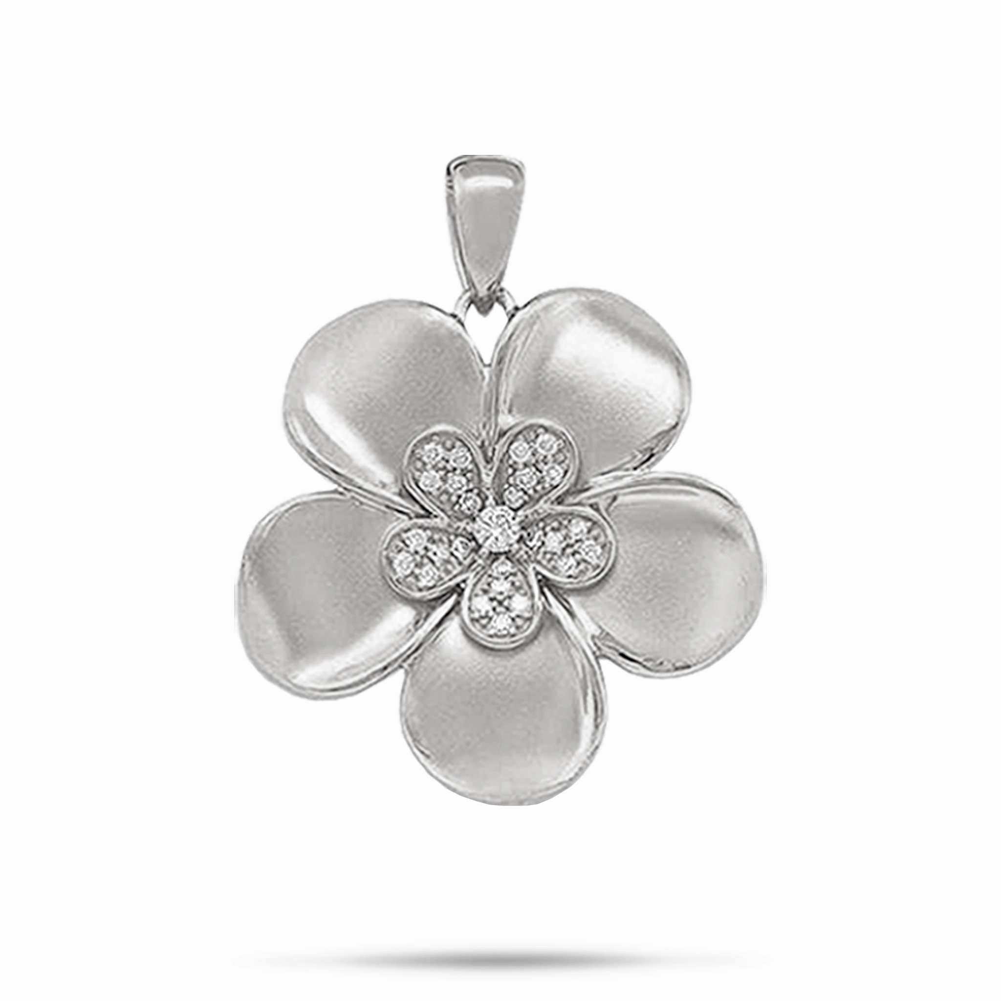 Bold Statement Delicate Details Plumeria Pendant in White Gold with Diamonds - 28mm