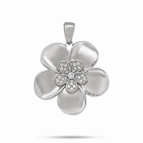 Bold Statement Delicate Details Plumeria Pendant in White Gold with Diamonds - 28mm